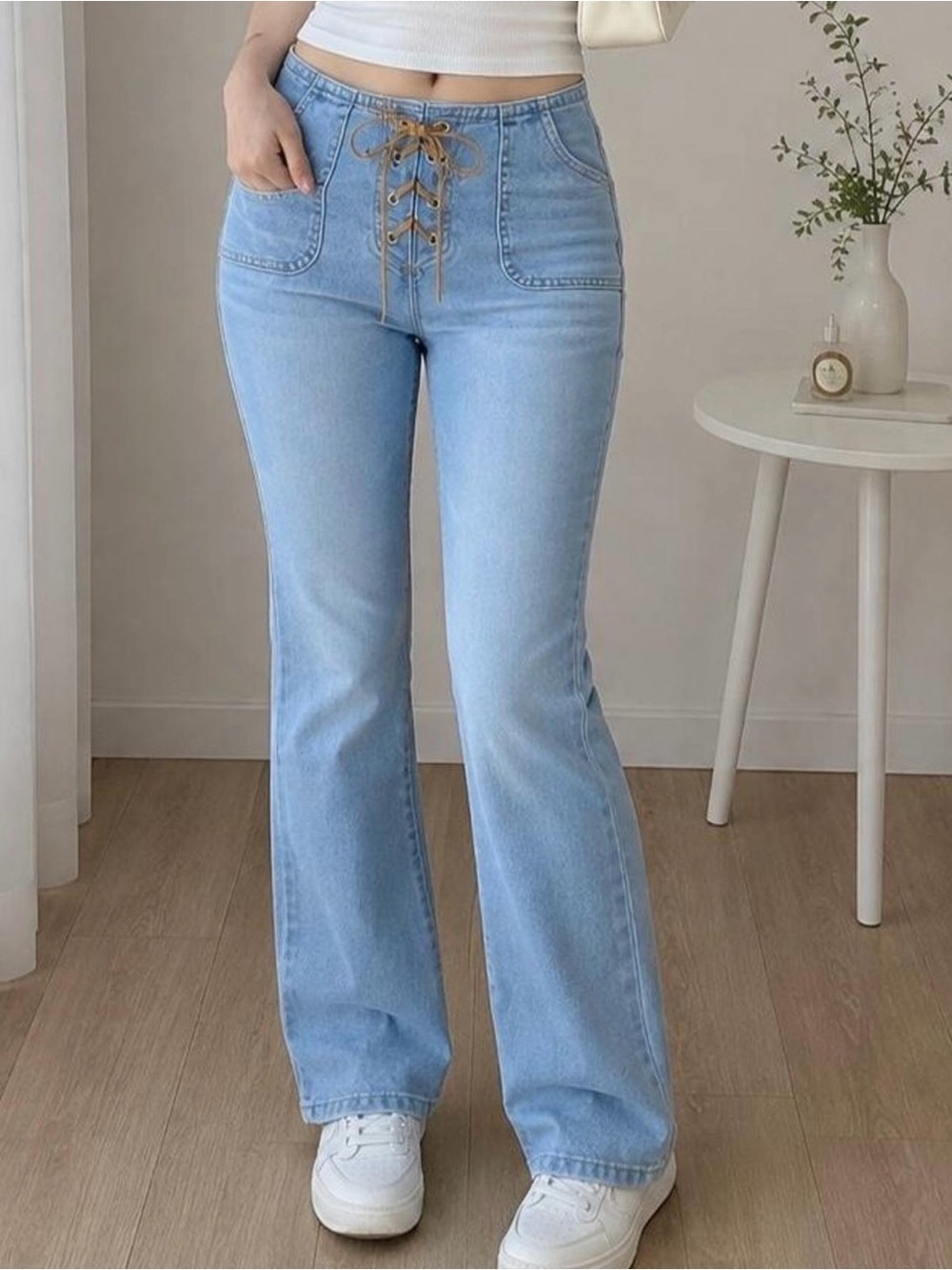 No Boundaries Light Blue Lace-Up Boot Cut Jeans
